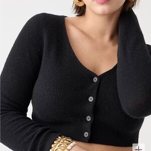 BQ210 J Crew Featherweight Cashmere Cropped Cardigan Sweater Sz Small Black